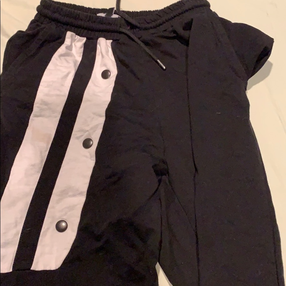 Black white button track pants